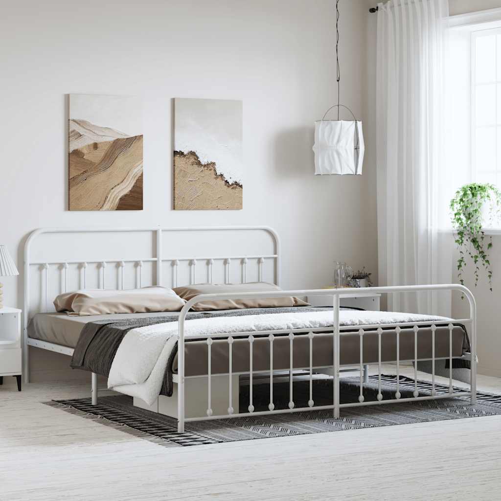 Cadre de Lit en Métal au Style Industriel-Blanc-avec tête de lit et pied de lit-183 x 213 cm-La-Fabrique-Industrielle