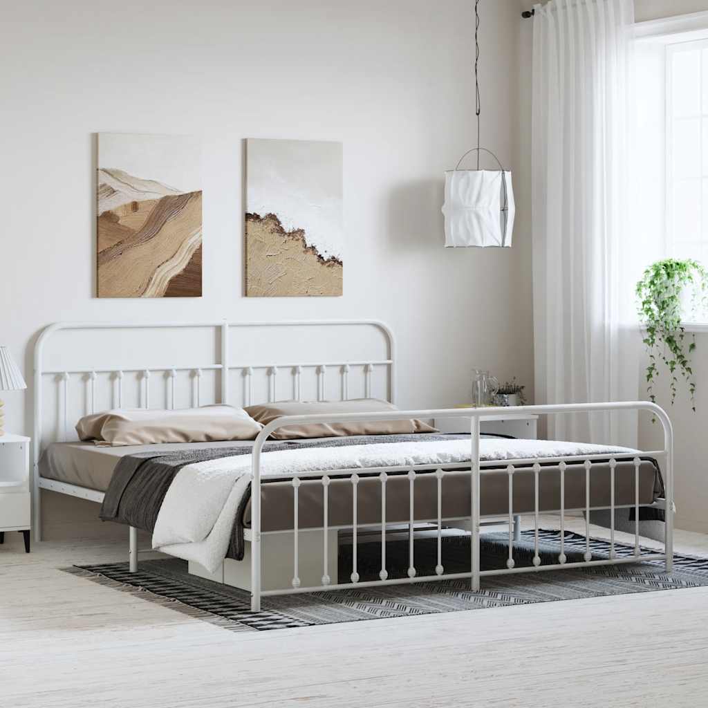 Cadre de Lit en Métal au Style Industriel-Blanc-avec tête de lit et pied de lit-193 x 203 cm-La-Fabrique-Industrielle