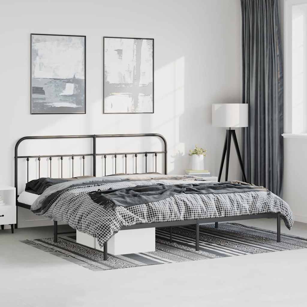 Cadre de Lit en Métal au Style Industriel-Noir-avec tête de lit-183 x 213 cm-La-Fabrique-Industrielle