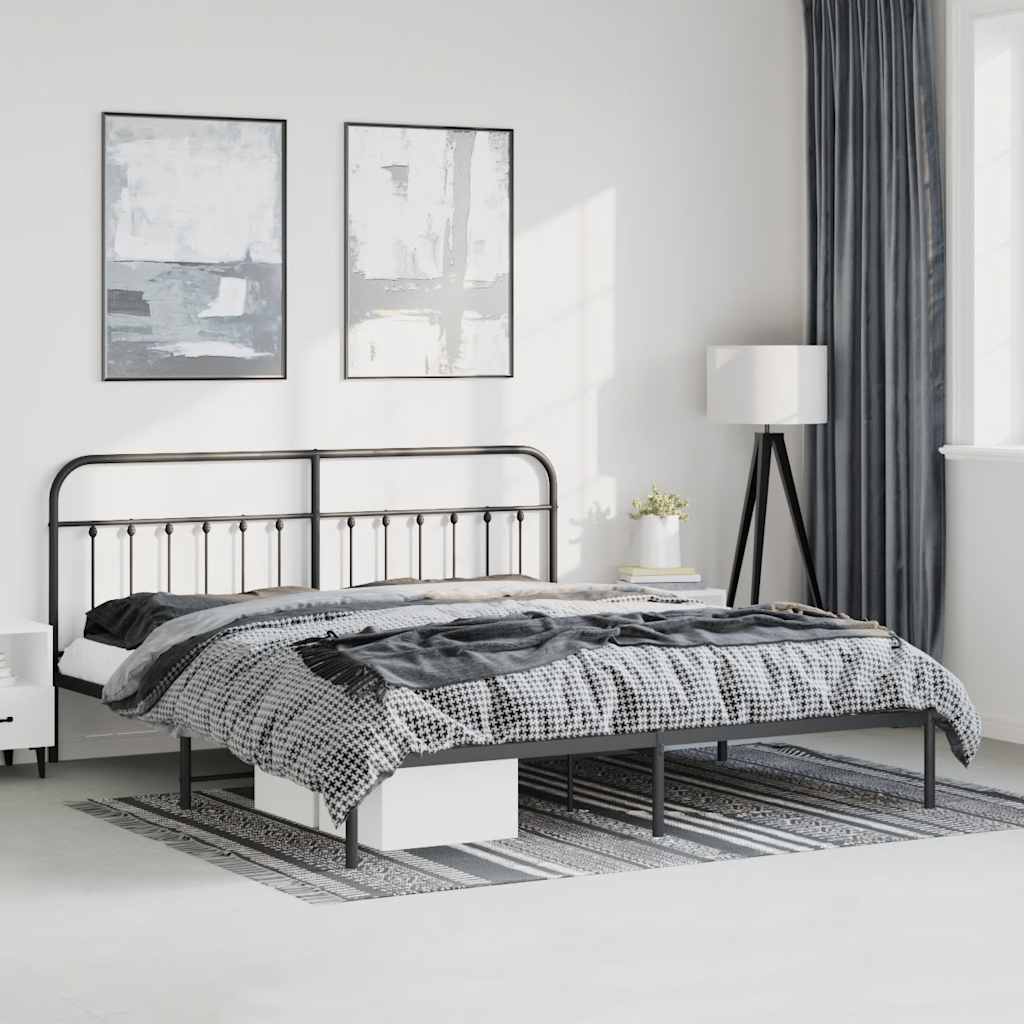 Cadre de Lit en Métal au Style Industriel-Noir-avec tête de lit-193 x 203 cm-La-Fabrique-Industrielle