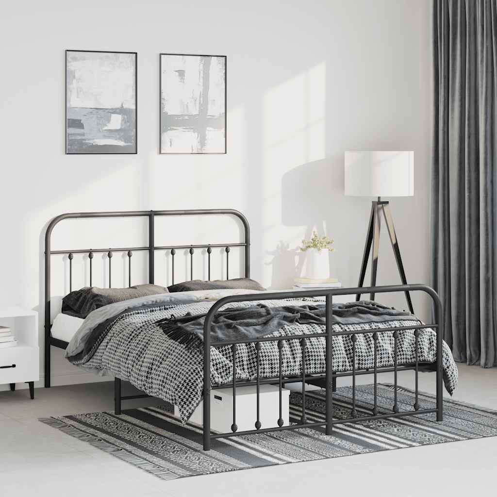 Cadre de Lit en Métal au Style Industriel-Noir-avec tête de lit et pied de lit-135 x 190 cm-La-Fabrique-Industrielle