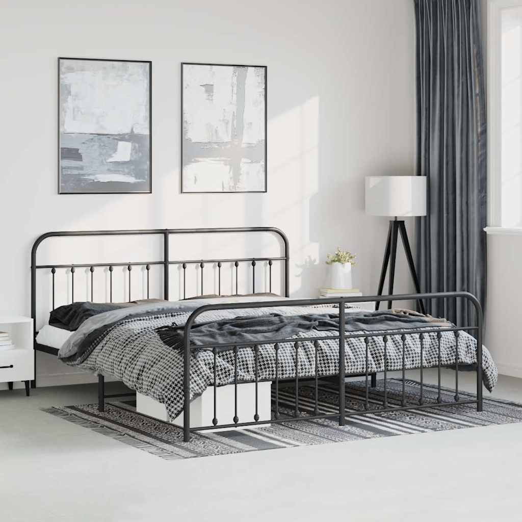 Cadre de Lit en Métal au Style Industriel-Noir-avec tête de lit et pied de lit-183 x 213 cm-La-Fabrique-Industrielle