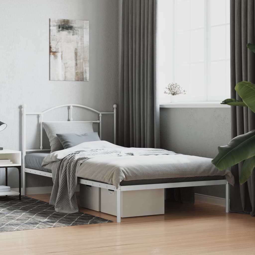 Cadre de Lit en Métal design Épuré-Blanc-avec tête de lit-107 x 203 cm-La-Fabrique-Industrielle