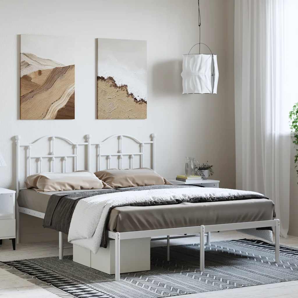 Cadre de Lit en Métal design Épuré-Blanc-avec tête de lit-135 x 190 cm-La-Fabrique-Industrielle