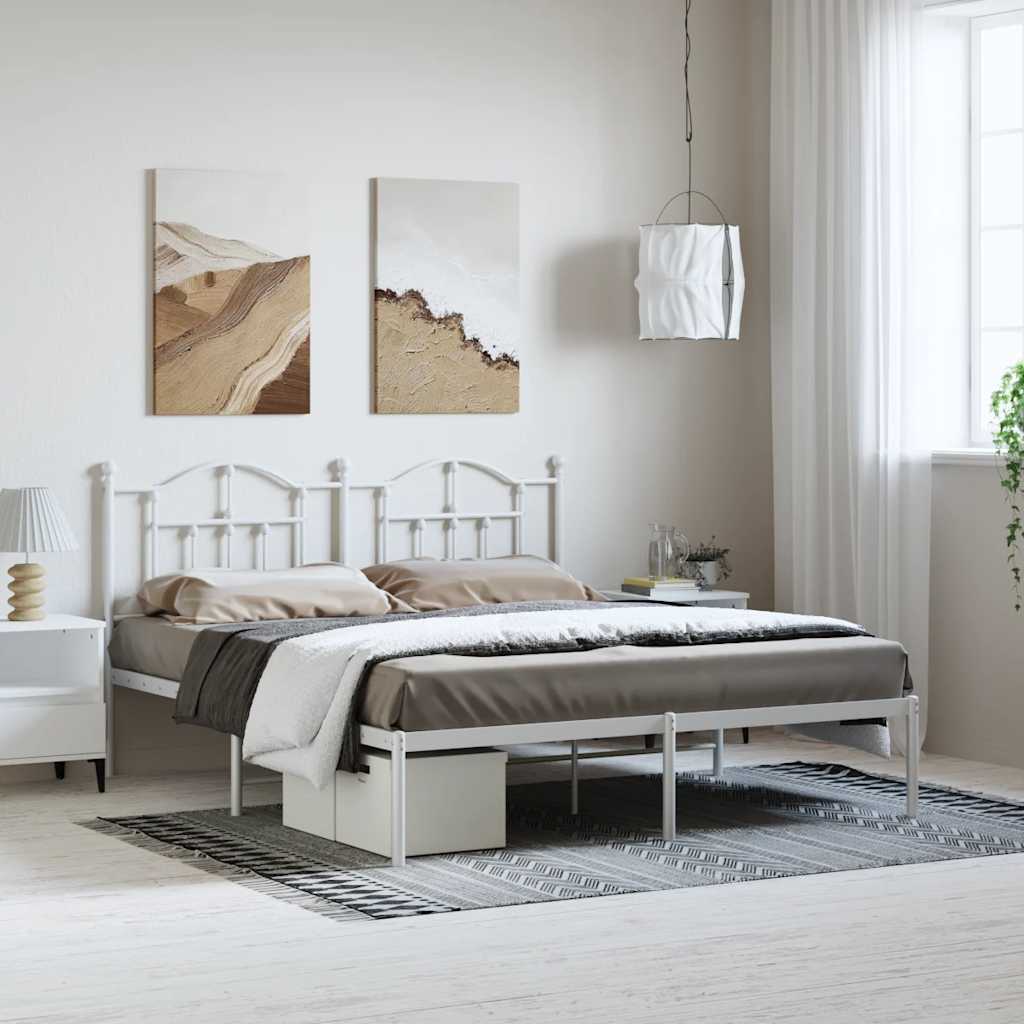 Cadre de Lit en Métal design Épuré-Blanc-avec tête de lit-183 x 213 cm-La-Fabrique-Industrielle