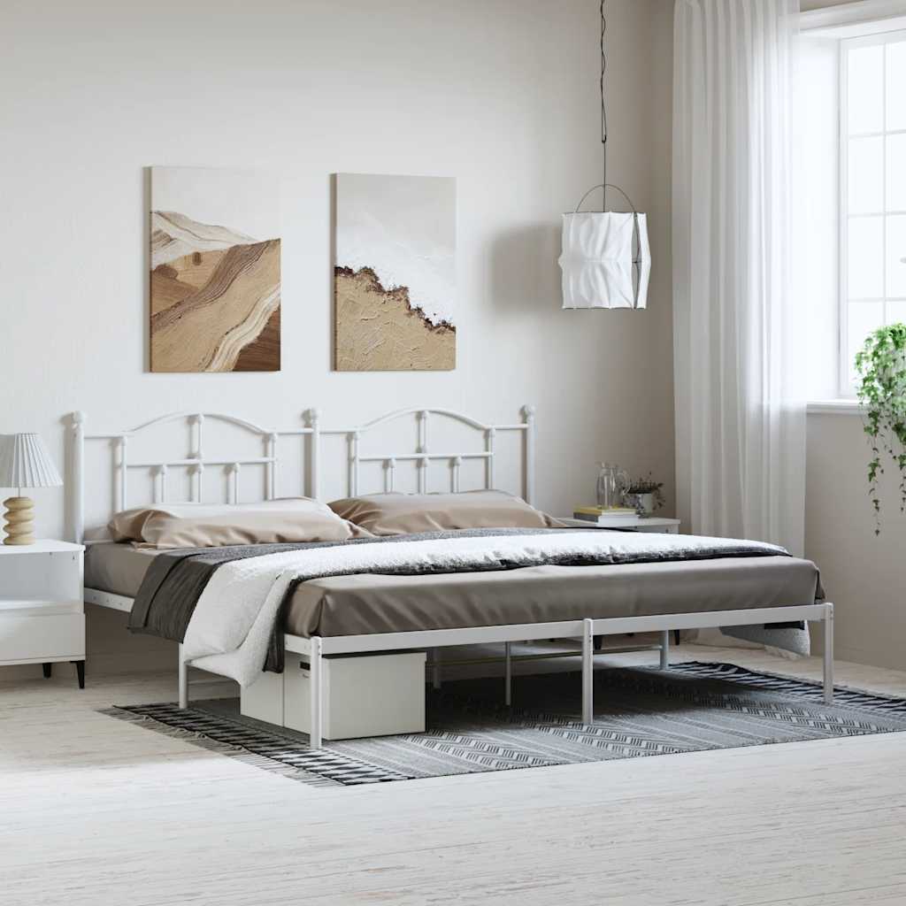 Cadre de Lit en Métal design Épuré-Blanc-avec tête de lit-193 x 203 cm-La-Fabrique-Industrielle