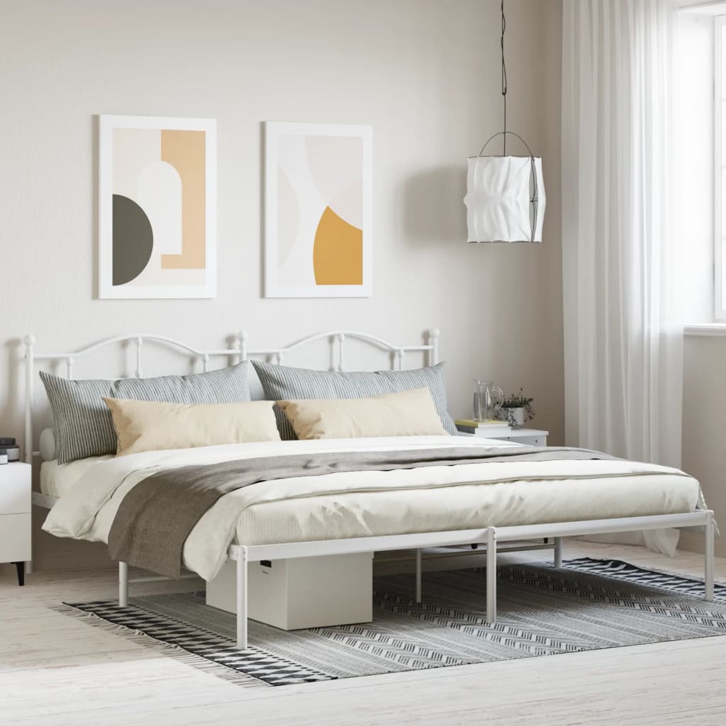 Cadre de Lit en Métal design Épuré-Blanc-avec tête de lit-200 x 200 cm-La-Fabrique-Industrielle