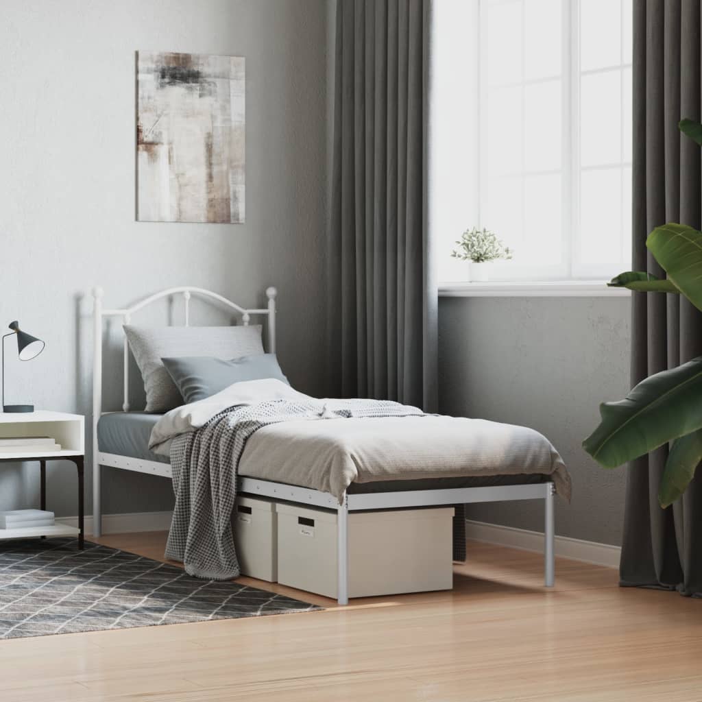 Cadre de Lit en Métal design Épuré-Blanc-avec tête de lit-75 x 190 cm-La-Fabrique-Industrielle