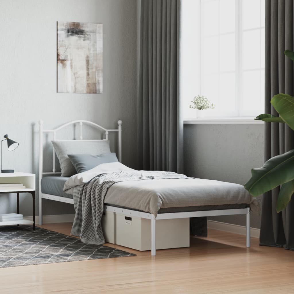 Cadre de Lit en Métal design Épuré-Blanc-avec tête de lit-80 x 200 cm-La-Fabrique-Industrielle