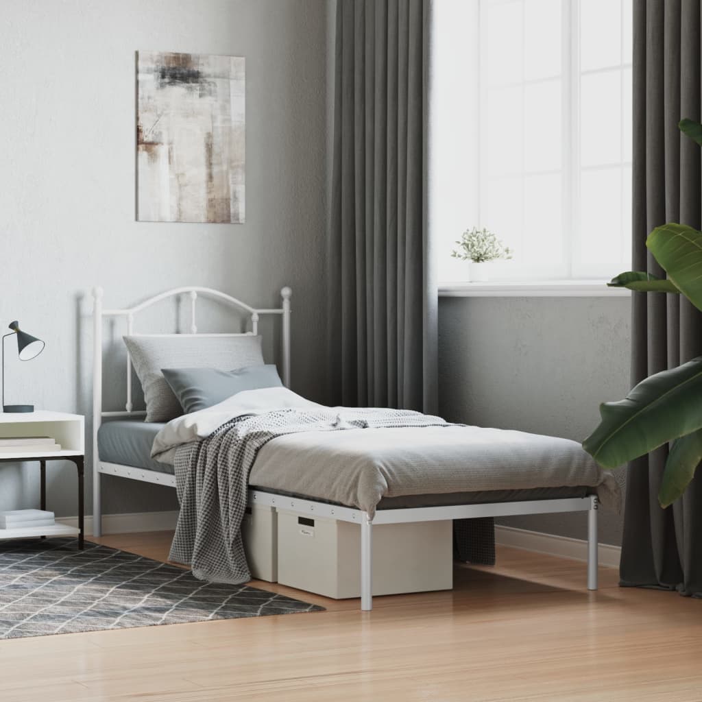 Cadre de Lit en Métal design Épuré-Blanc-avec tête de lit-90 x 200 cm-La-Fabrique-Industrielle