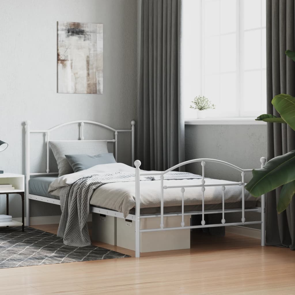 Cadre de Lit en Métal design Épuré-Blanc-avec tête de lit et pied de lit-107 x 203 cm-La-Fabrique-Industrielle