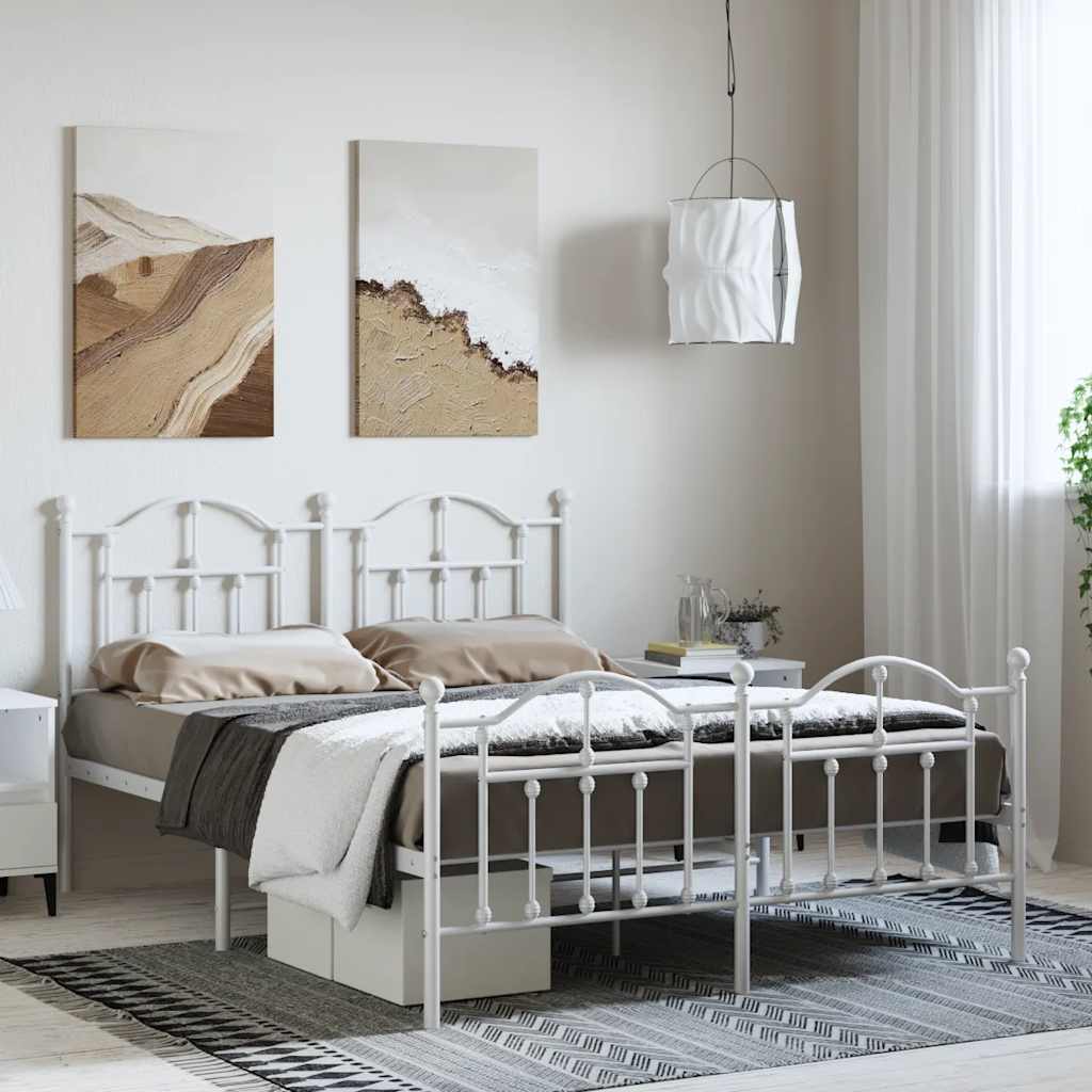 Cadre de Lit en Métal design Épuré-Blanc-avec tête de lit et pied de lit-135 x 190 cm-La-Fabrique-Industrielle