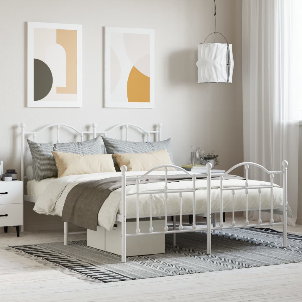 Cadre de Lit en Métal design Épuré-Blanc-avec tête de lit et pied de lit-140 x 200 cm-La-Fabrique-Industrielle