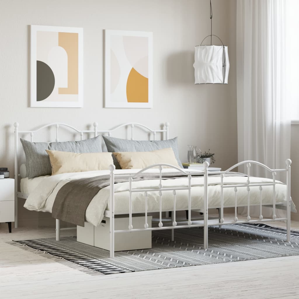 Cadre de Lit en Métal design Épuré-Blanc-avec tête de lit et pied de lit-180 x 200 cm-La-Fabrique-Industrielle