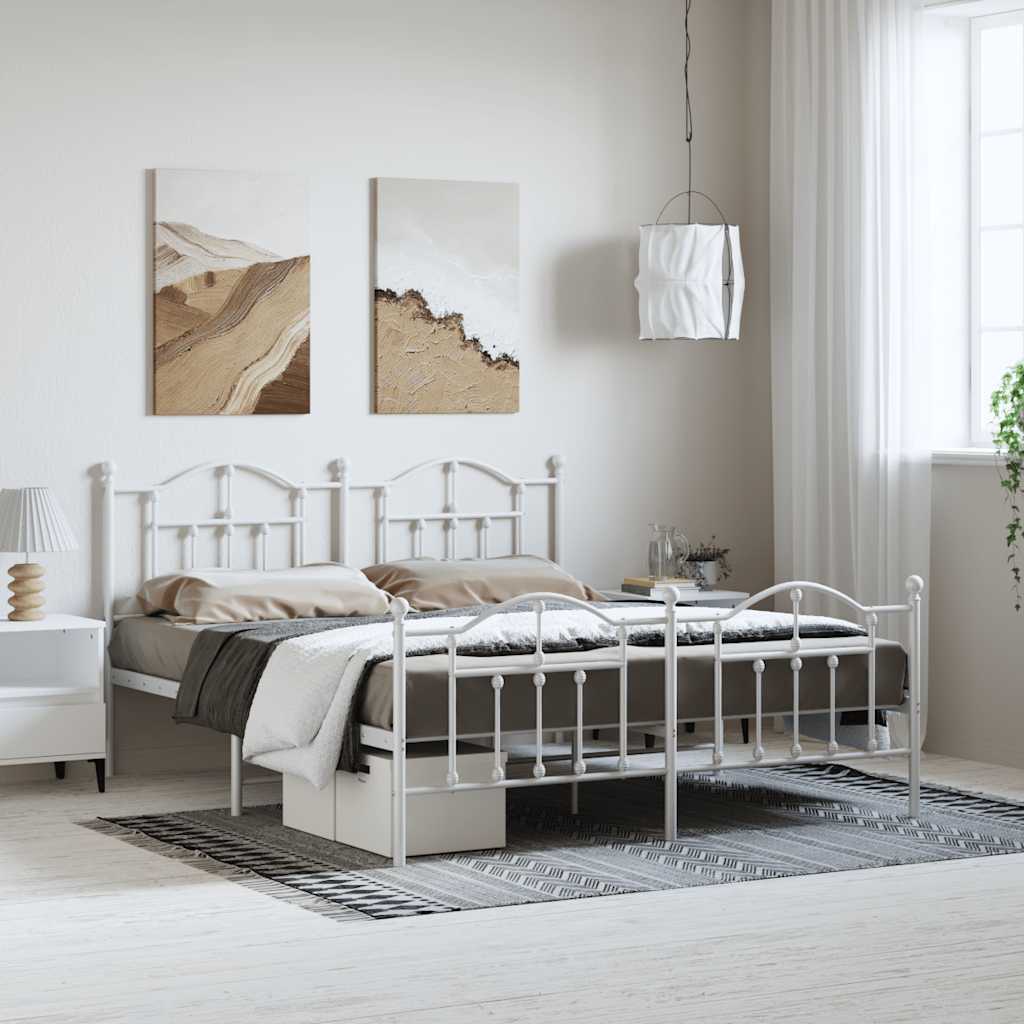 Cadre de Lit en Métal design Épuré-Blanc-avec tête de lit et pied de lit-183 x 213 cm-La-Fabrique-Industrielle