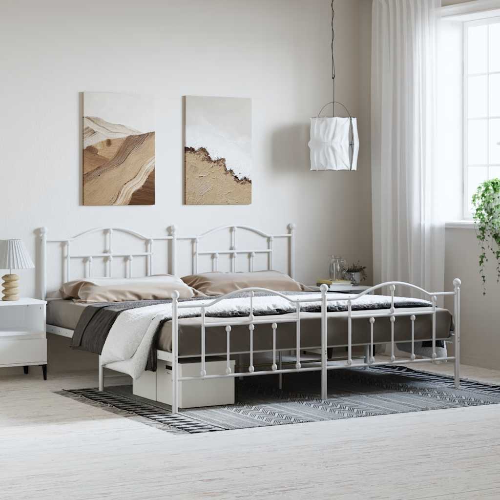 Cadre de Lit en Métal design Épuré-Blanc-avec tête de lit et pied de lit-193 x 203 cm-La-Fabrique-Industrielle