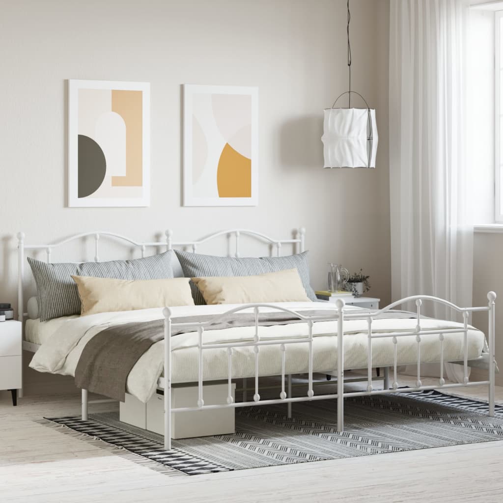 Cadre de Lit en Métal design Épuré-Blanc-avec tête de lit et pied de lit-200 x 200 cm-La-Fabrique-Industrielle