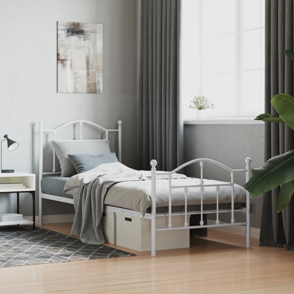 Cadre de Lit en Métal design Épuré-Blanc-avec tête de lit et pied de lit-80 x 200 cm-La-Fabrique-Industrielle