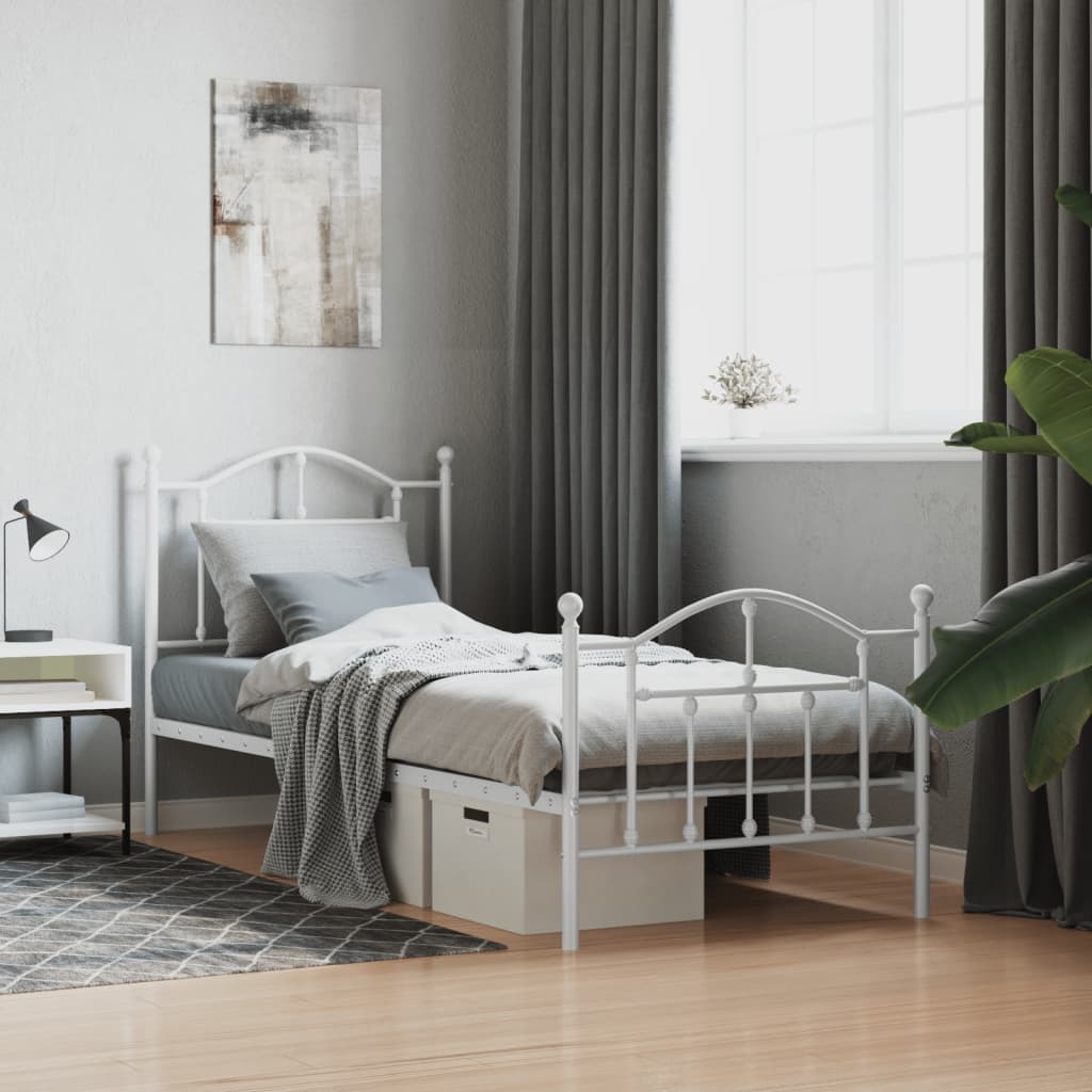 Cadre de Lit en Métal design Épuré-Blanc-avec tête de lit et pied de lit-90 x 200 cm-La-Fabrique-Industrielle