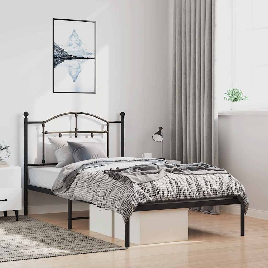 Cadre de Lit en Métal design Épuré-Noir-avec tête de lit-100 x 190 cm-La-Fabrique-Industrielle