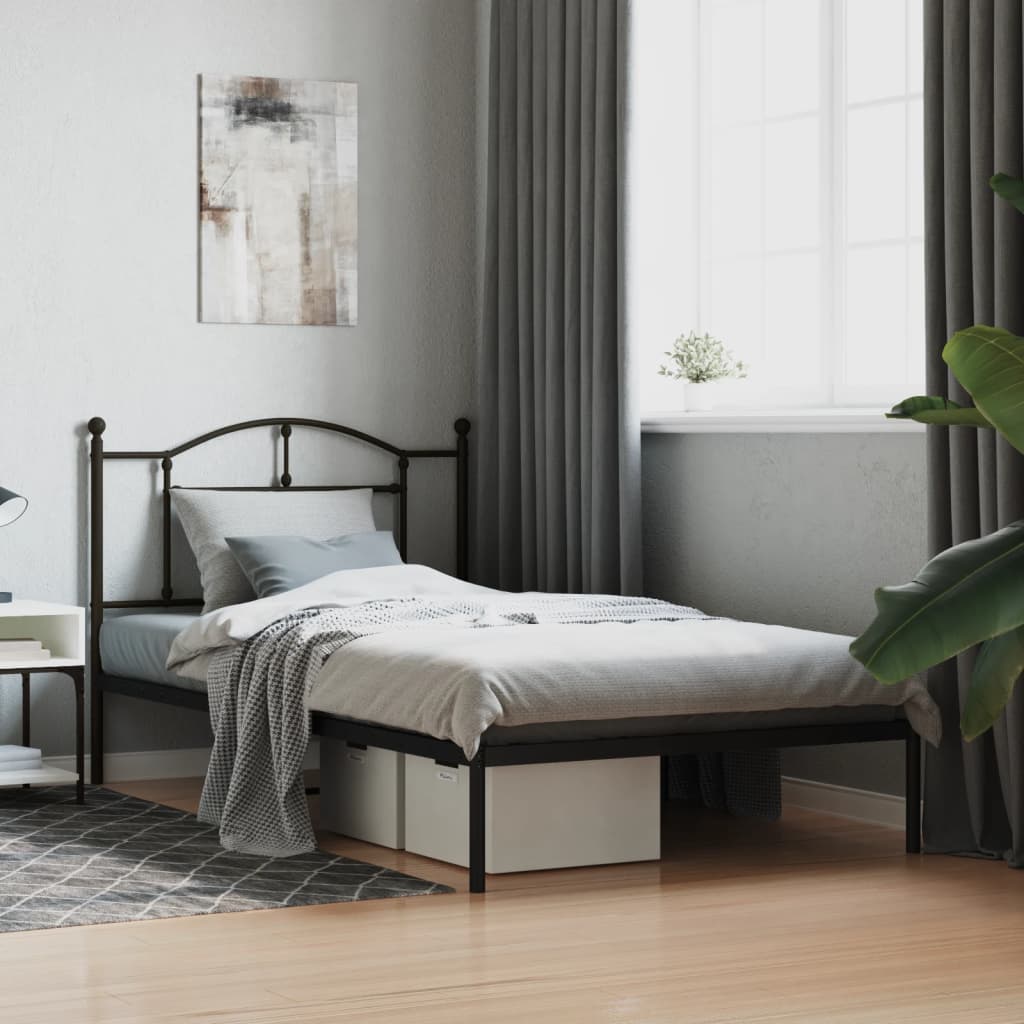 Cadre de Lit en Métal design Épuré-Noir-avec tête de lit-107 x 203 cm-La-Fabrique-Industrielle
