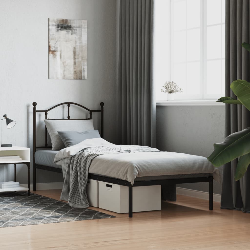 Cadre de Lit en Métal design Épuré-Noir-avec tête de lit-90 x 190 cm-La-Fabrique-Industrielle