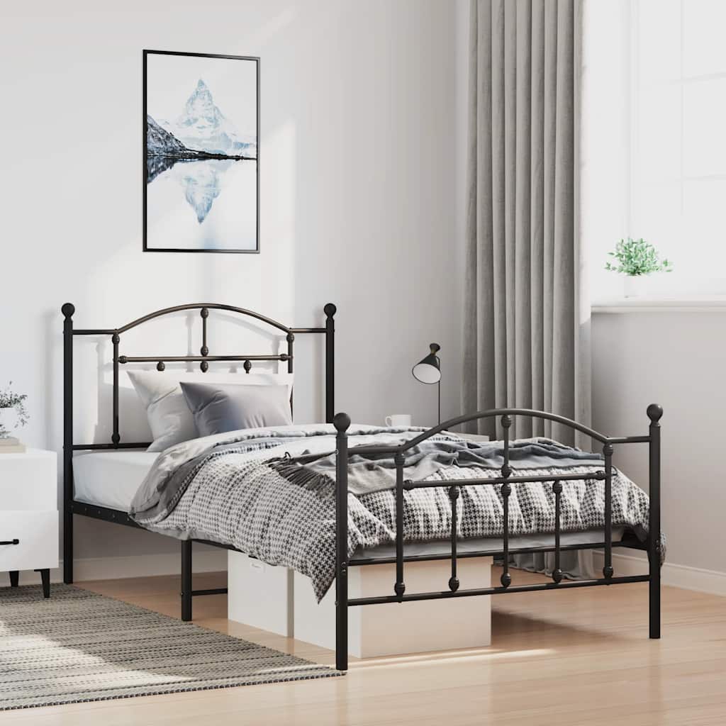 Cadre de Lit en Métal design Épuré-Noir-avec tête de lit et pied de lit-100 x 200 cm-La-Fabrique-Industrielle