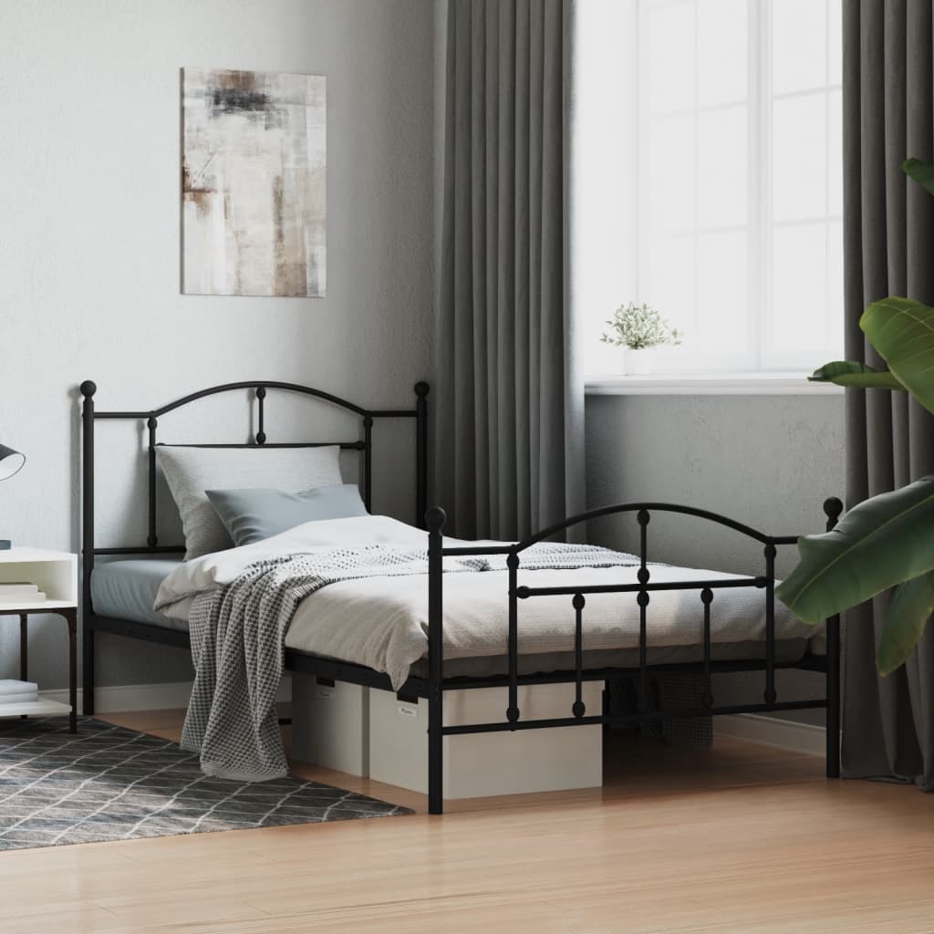 Cadre de Lit en Métal design Épuré-Noir-avec tête de lit et pied de lit-107 x 203 cm-La-Fabrique-Industrielle