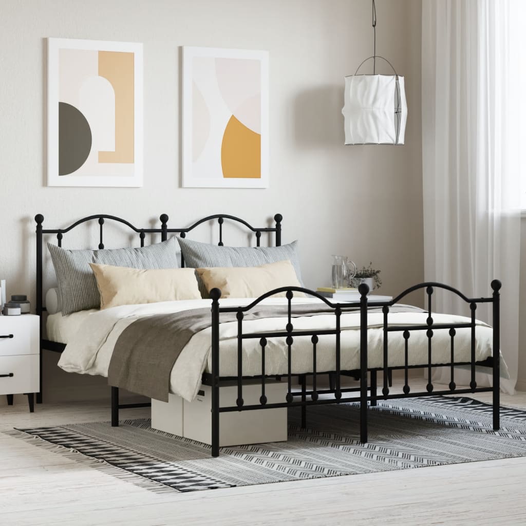 Cadre de Lit en Métal design Épuré-Noir-avec tête de lit et pied de lit-140 x 190 cm-La-Fabrique-Industrielle