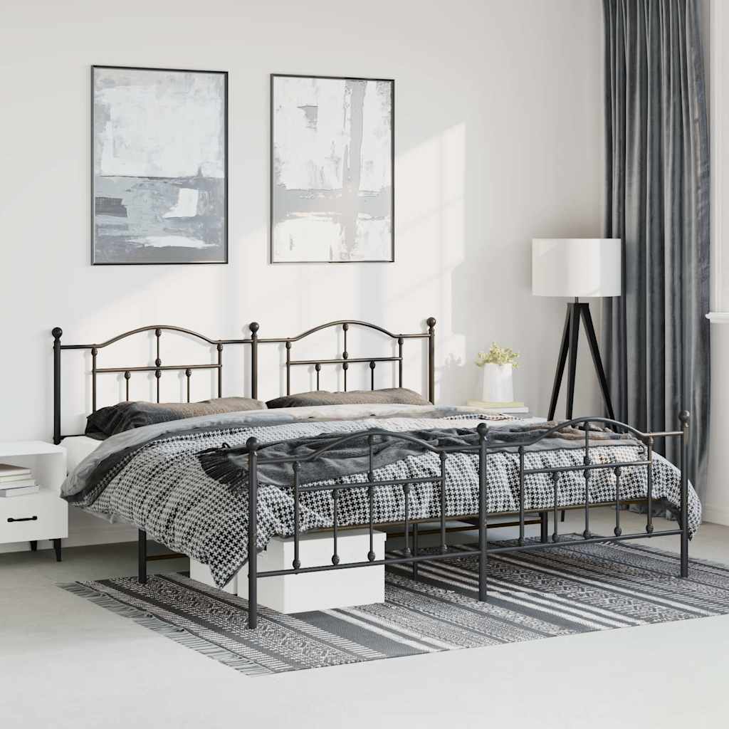 Cadre de Lit en Métal design Épuré-Noir-avec tête de lit et pied de lit-183 x 213 cm-La-Fabrique-Industrielle