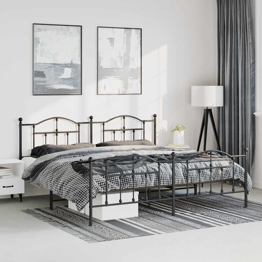 Cadre de Lit en Métal design Épuré-Noir-avec tête de lit et pied de lit-193 x 203 cm-La-Fabrique-Industrielle