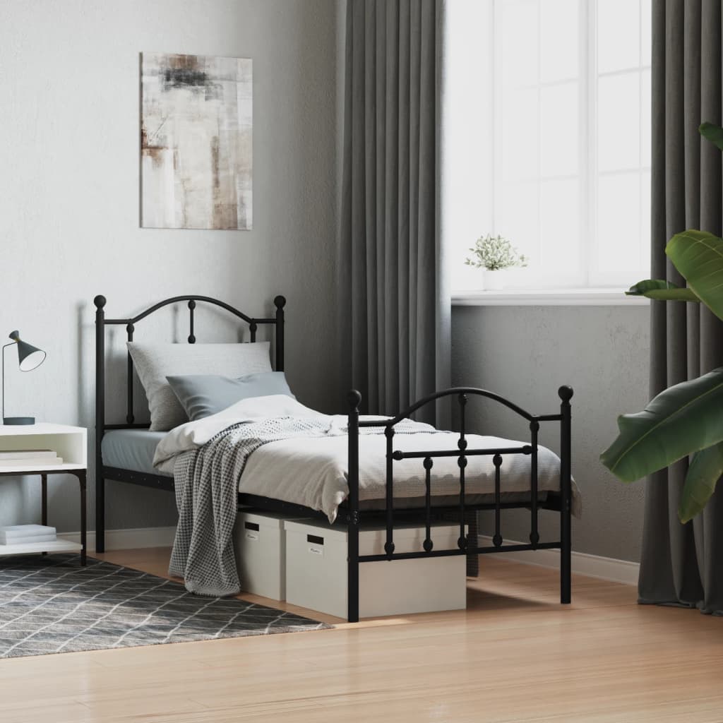 Cadre de Lit en Métal design Épuré-Noir-avec tête de lit et pied de lit-75 x 190 cm-La-Fabrique-Industrielle
