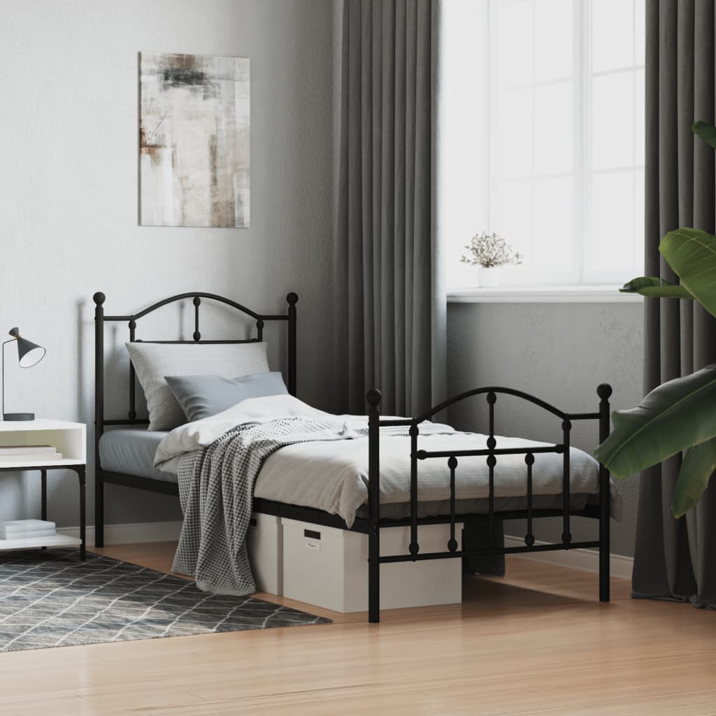 Cadre de Lit en Métal design Épuré-Noir-avec tête de lit et pied de lit-90 x 190 cm-La-Fabrique-Industrielle