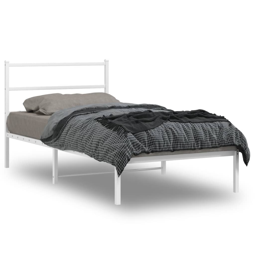 Cadre en Métal Blanc Avec Tête de Lit-Blanc-avec tête de lit-107 x 203 cm-La-Fabrique-Industrielle