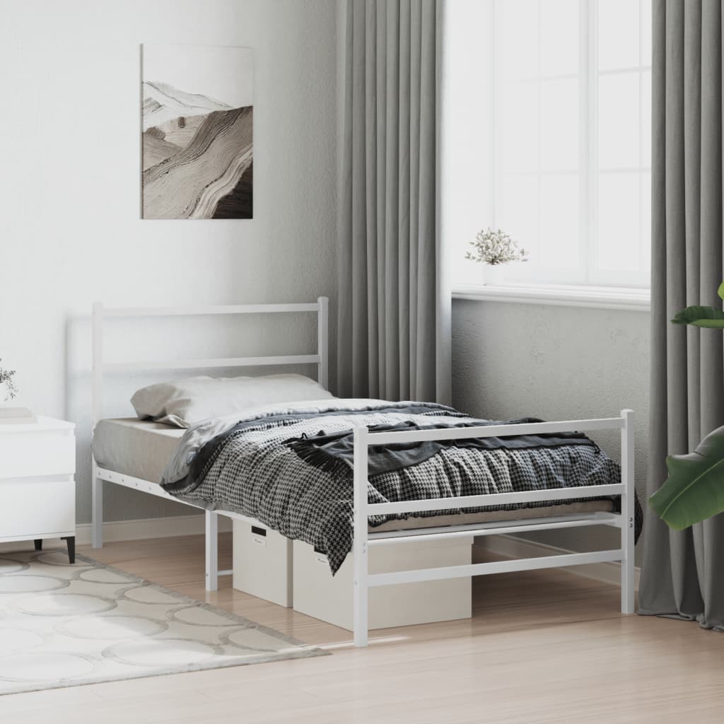 Cadre en Métal Blanc Avec Tête de Lit-Blanc-avec tête de lit et pied de lit-107 x 203 cm-La-Fabrique-Industrielle
