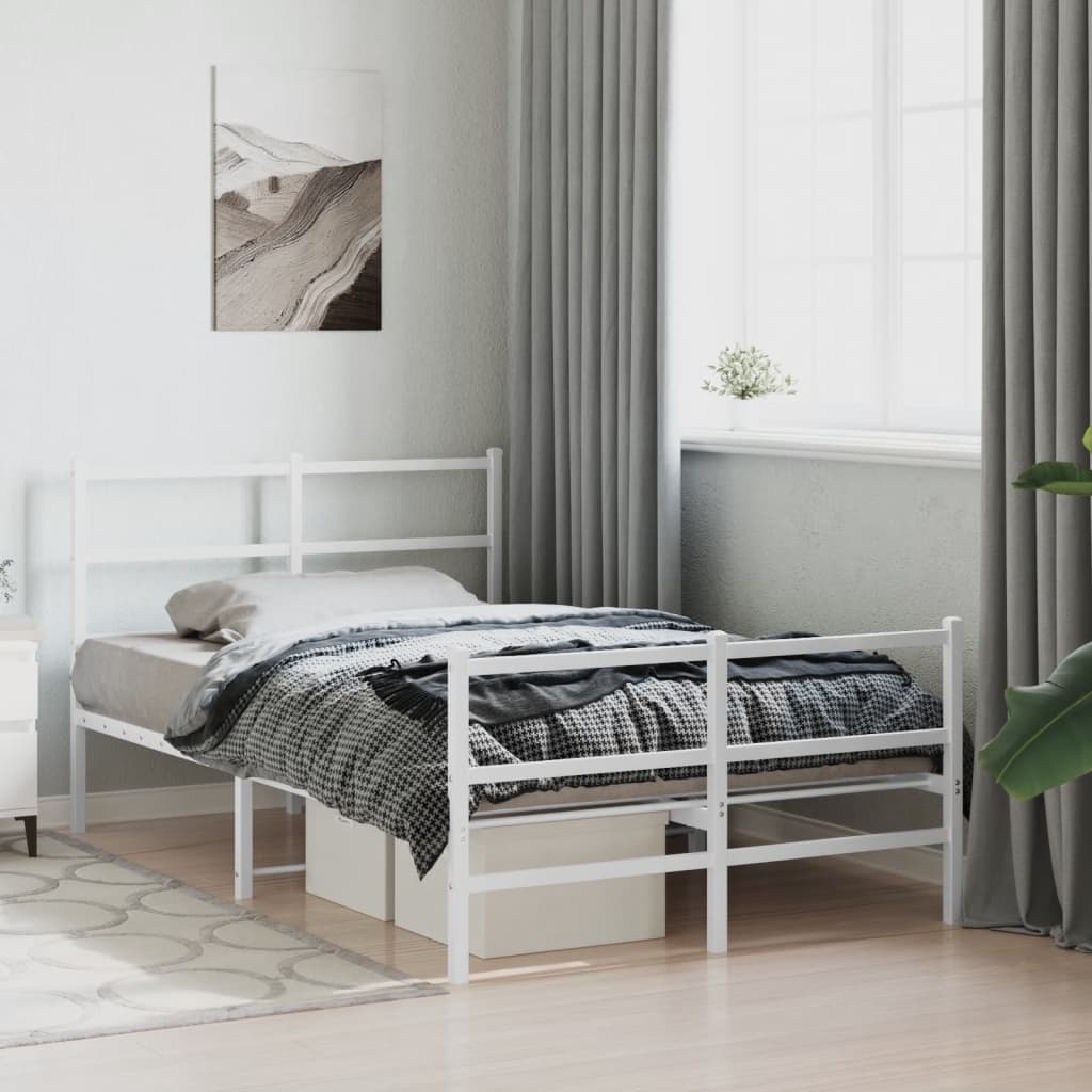 Cadre en Métal Blanc Avec Tête de Lit-Blanc-avec tête de lit et pied de lit-120 x 190 cm-La-Fabrique-Industrielle