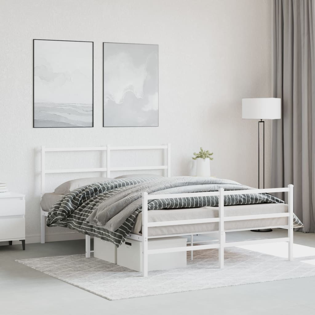 Cadre en Métal Blanc Avec Tête de Lit-Blanc-avec tête de lit et pied de lit-135 x 190 cm-La-Fabrique-Industrielle