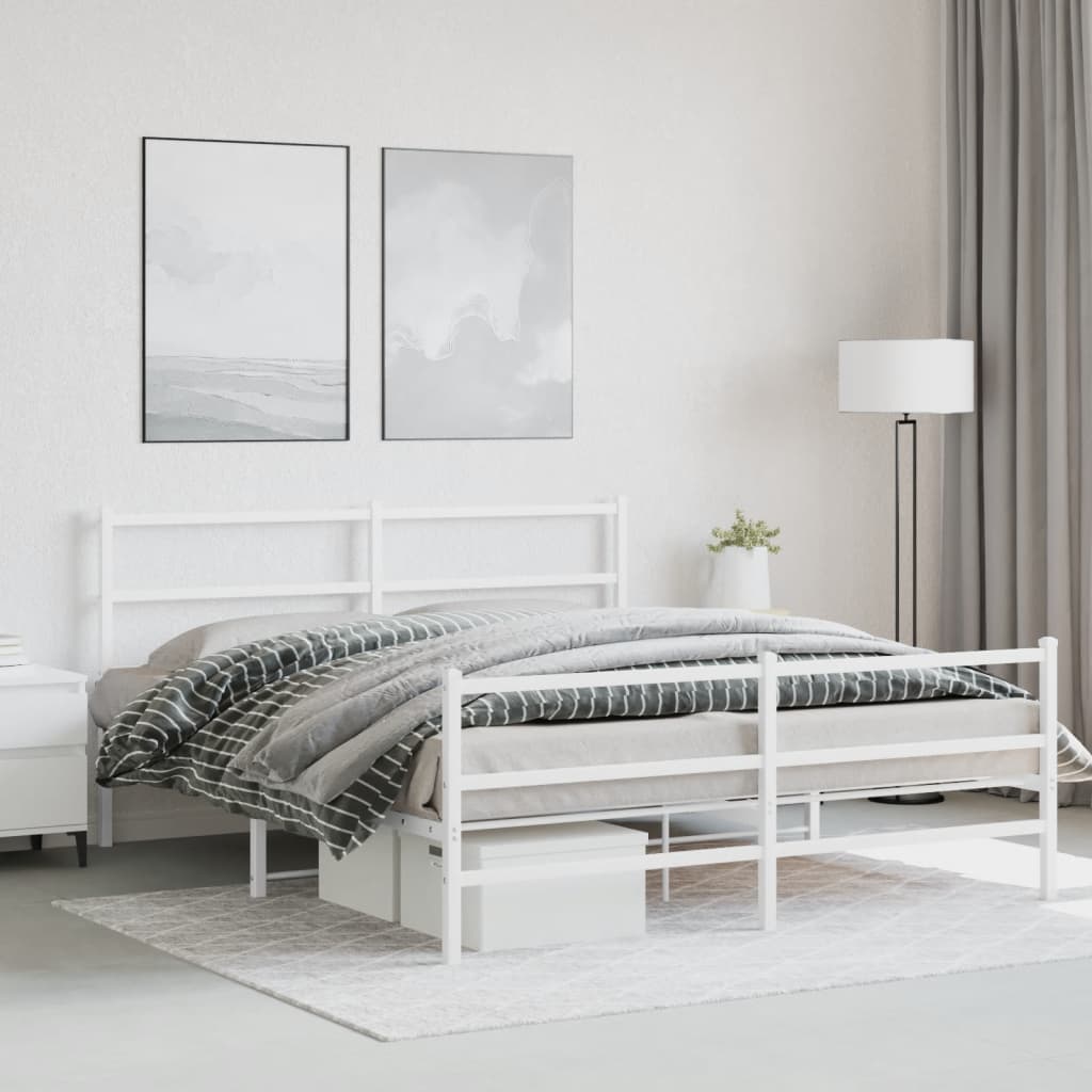 Cadre en Métal Blanc Avec Tête de Lit-Blanc-avec tête de lit et pied de lit-150 x 200 cm-La-Fabrique-Industrielle