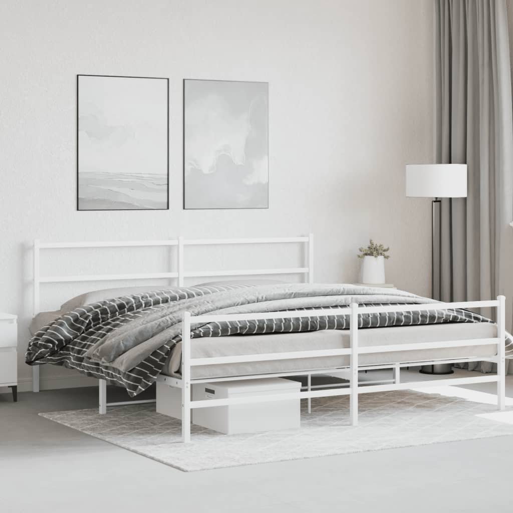 Cadre en Métal Blanc Avec Tête de Lit-Blanc-avec tête de lit et pied de lit-183 x 213 cm-La-Fabrique-Industrielle