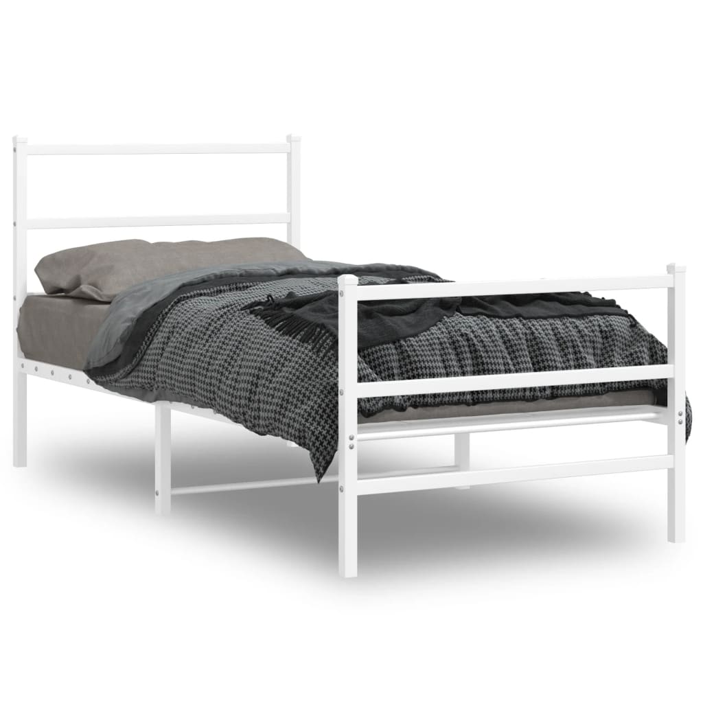 Cadre en Métal Blanc Avec Tête de Lit-Blanc-avec tête de lit et pied de lit-90 x 190 cm-La-Fabrique-Industrielle