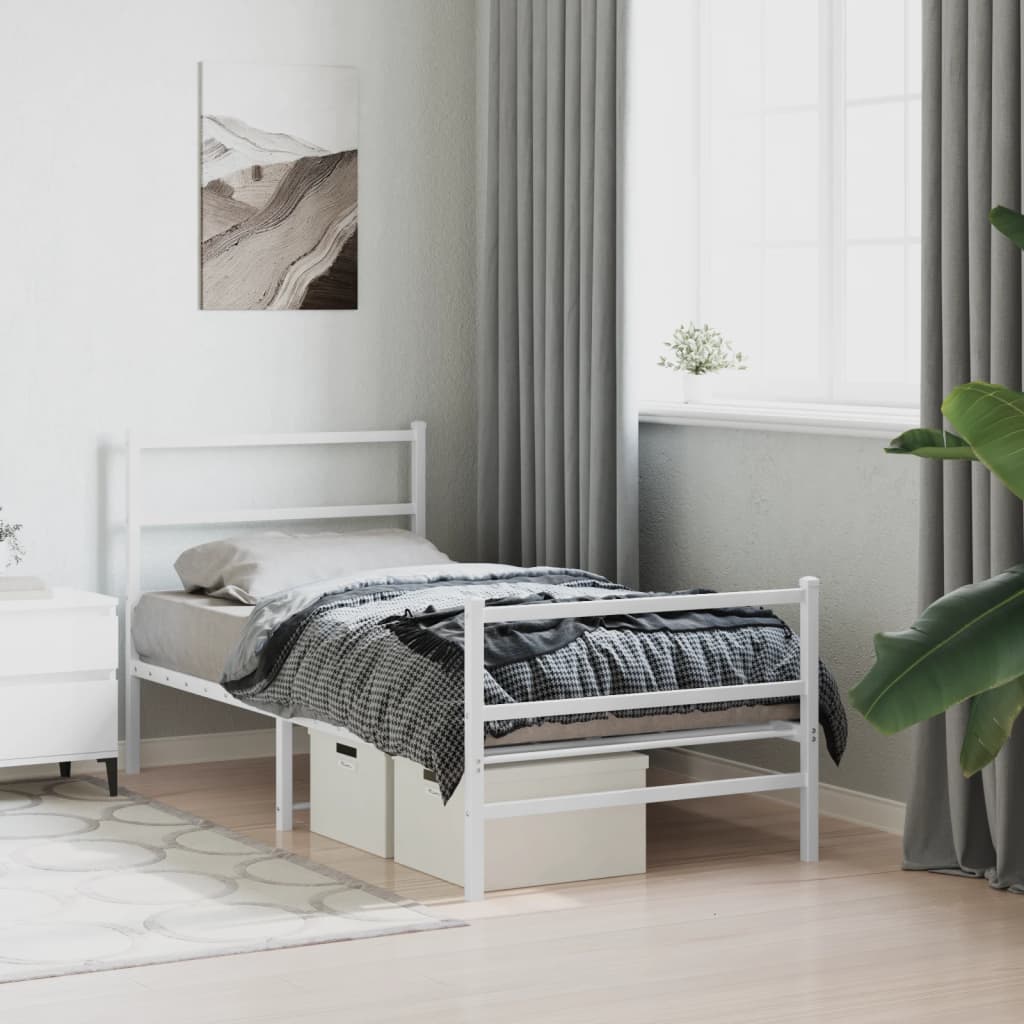 Cadre en Métal Blanc Avec Tête de Lit-Blanc-avec tête de lit et pied de lit-90 x 200 cm-La-Fabrique-Industrielle
