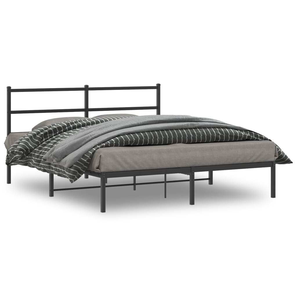Cadre en Métal Blanc Avec Tête de Lit-Noir-avec tête de lit-150 x 200 cm-La-Fabrique-Industrielle