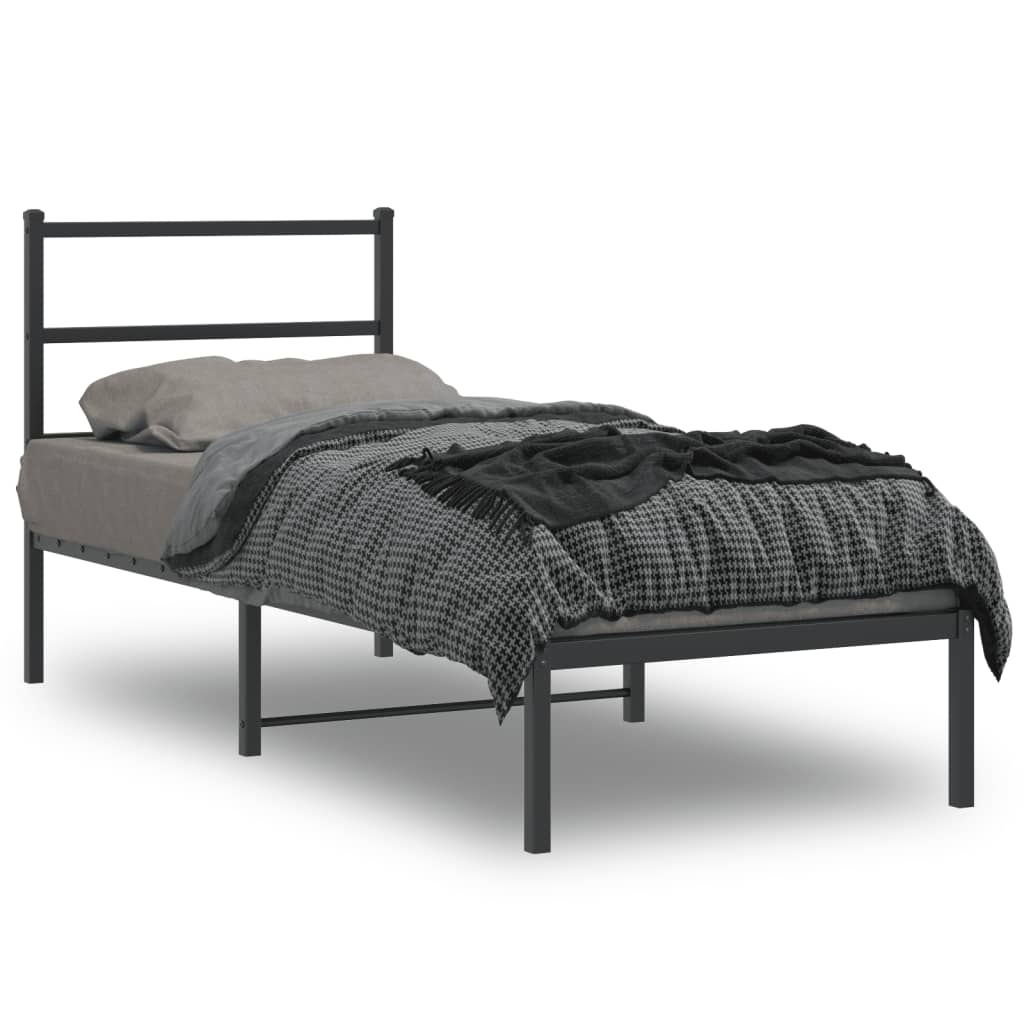 Cadre en Métal Blanc Avec Tête de Lit-Noir-avec tête de lit-75 x 190 cm-La-Fabrique-Industrielle