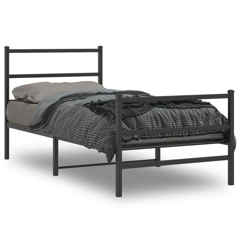 Cadre en Métal Blanc Avec Tête de Lit-Noir-avec tête de lit et pied de lit-90 x 190 cm-La-Fabrique-Industrielle