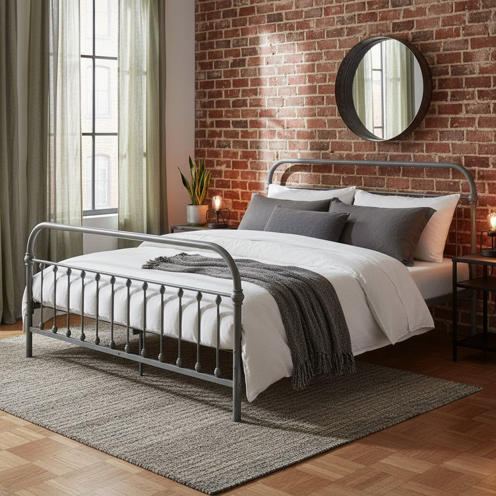 Cadre de Lit Élégant en Acier Industriel