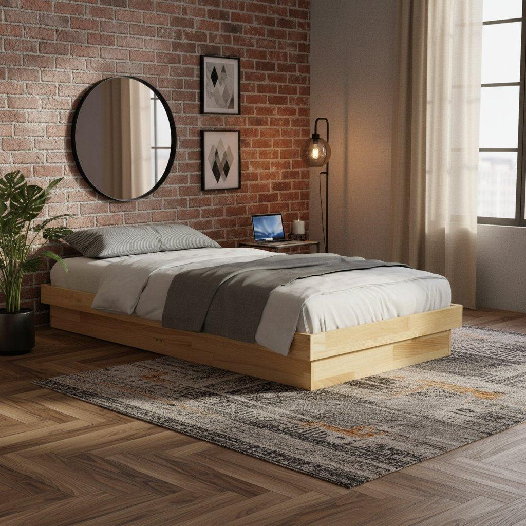 Cadre de Lit Japonais en Bois Massif de Chêne