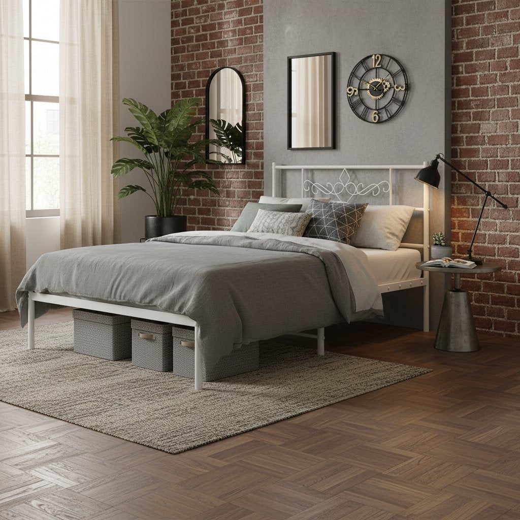 Cadre de Lit Métallique Moderne Blanc