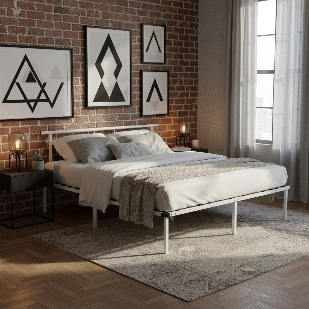 Cadre de Lit Moderne en Métal Blanc