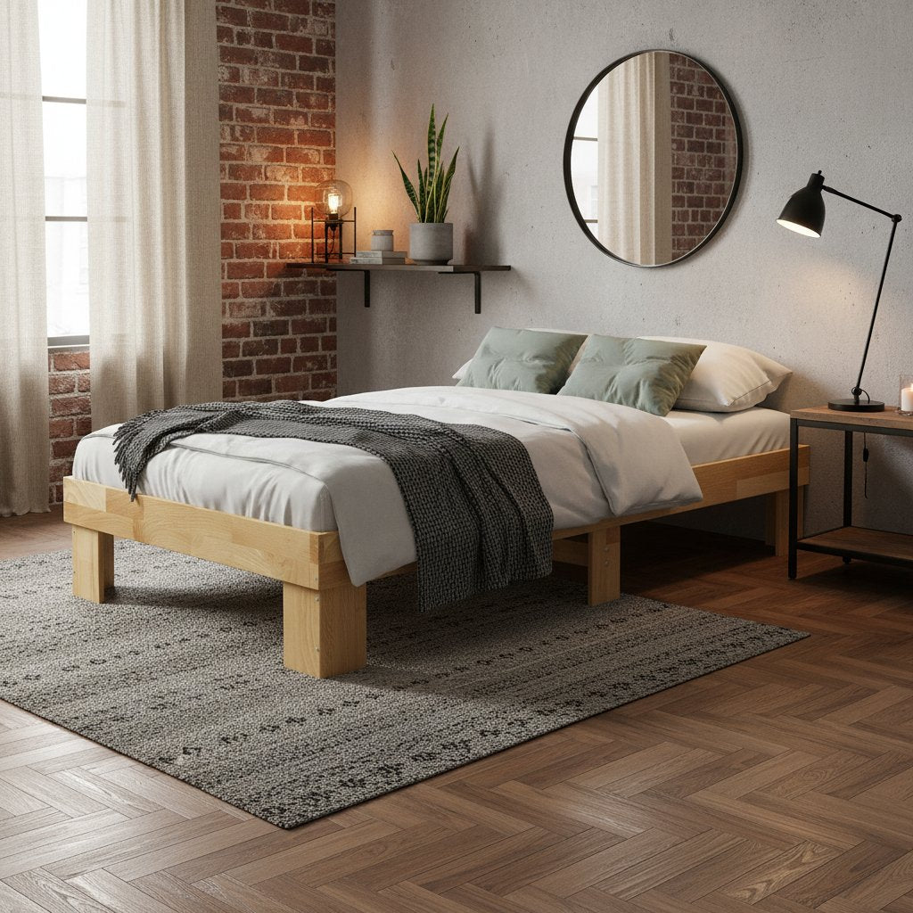 Cadre de Lit en Bois Clair Chêne Massif