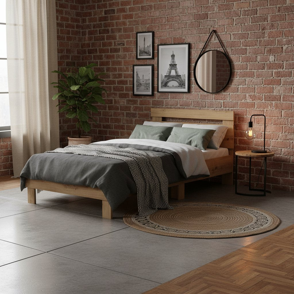 Cadre de Lit en Chêne Massif Moderne